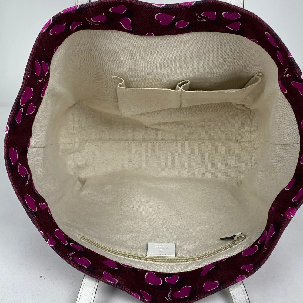 Gucci Logo Tote Bag Heartbeat Handbag Canvas Bordeaux Red Pink - Picture 6 of 6